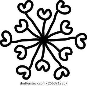 Hand-drawn blackwhite bw sketch scratch scrawl doodle flower flora nature radial line radialline radialflower symmetricalflower symmetricalline circleline circle abstractflower abstract love heart