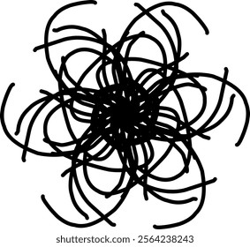 Hand-drawn blackwhite bw sketch scratch scrawl doodle flower flora nature radial line radialline radialflower symmetricalflower symmetricalline circleline circle abstractflower abstract