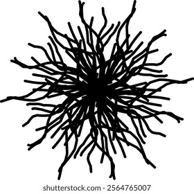 Hand-drawn blackwhite bw sketch scratch scrawl doodle flower flora nature radial line radialline radialflower symmetricalflower symmetricalline circleline circle abstract root brush twig brunch