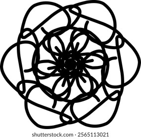 Hand-drawn blackwhite bw sketch scratch scrawl doodle flower flora nature radial line radialline radialflower symmetricalflower symmetricalline circleline circle abstractflower abstract