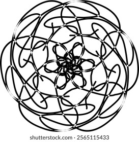 Hand-drawn blackwhite bw sketch scratch scrawl doodle flower flora nature radial line radialline radialflower symmetricalflower symmetricalline circleline circle abstractflower abstract