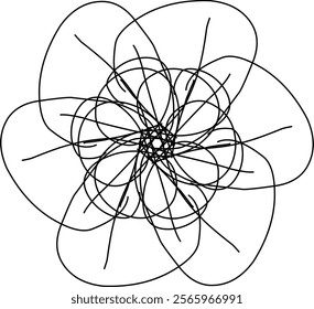 Hand-drawn blackwhite bw sketch scratch scrawl doodle flower flora nature radial line radialline radialflower symmetricalflower symmetricalline circleline circle abstractflower abstract