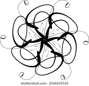 Hand-drawn blackwhite bw sketch scratch scrawl doodle flower flora nature radial line radialline radialflower symmetricalflower symmetricalline circleline circle abstractflower abstract abstractline 