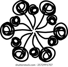 Handdrawn blackwhite bw sketch scratch scrawl doodle flower flora nature radial line radialline radialflower symmetricalflower symmetricalline circleline circle abstractflower abstract abstractline