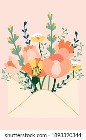 Hand-drawn blooming flower background.
Seamless pattern for decoration, adorable, cute floral style.
Birthday card template and greeting flower card.