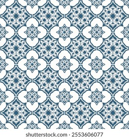 Hand-Drawn Blue Azulejos Ceramic Tile Pattern Collection Featuring Floral and Geometric Motifs – Seamless Vector Designs Perfect for Traditional and Contemporary Decor