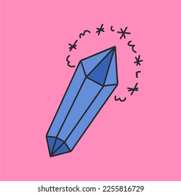 Hand-drawn blue crystal. Flat design, hand drawn cartoon, vector illustration. All elements are isolated.