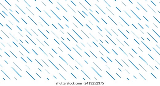 Hand gezeichnet blaue Diagonallinien auf weißem Hintergrund. Nahtlose Textur mit gestrichenen Strichen. Regenmuster. Abstrakte moderne Vektorstruktur. Umhüllungspapier mit kleinen, mit einem Pinsel gestrichenen Punkten.