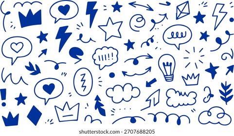 Hand-Drawn Blue Doodle Icon Set