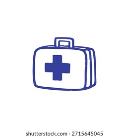 A hand-drawn blue first-aid kit with a cross on the front