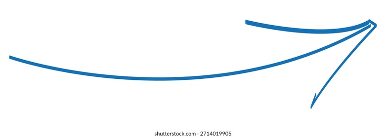 Flecha de marcador azul dibujada a mano aislada en PNG transparente, signo de flecha de trazo de marcador dibujado a mano.