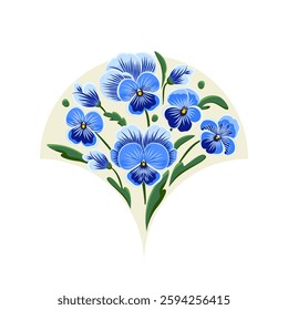 Hand-drawn Blue Pansy Flowers with Green Leaves – Botanical Vector Illustration