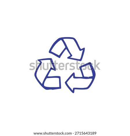 A hand-drawn blue recycle symbol composed of three arrows on a white background
