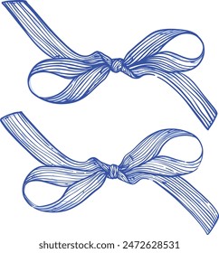 Hand-Drawn Blue Ribbon Bows Line stripes