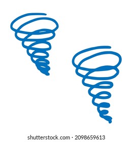 Hand-drawn blue vortex contour, flat vector, single element, isolate on white background
