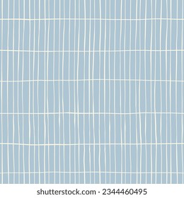 Hand-Drawn Blue and White Geometric Stripes Vector Seamless Pattern. Modern Retro Palyful Print. Organic Square Shapes