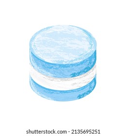 La tiza del macaron blanco y azul dibujada a mano sobre el fondo blanco. Ilustración vectorial. 