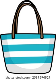 Hand-drawn blue and white striped bag vector icon, perfect for casual, beach, and summer-themed designs.