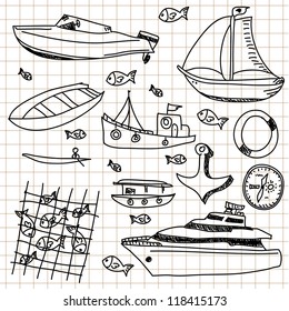  hand-drawn boat set