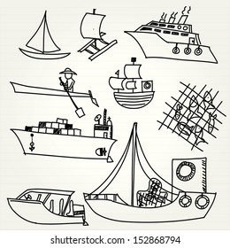 hand-drawn boat set