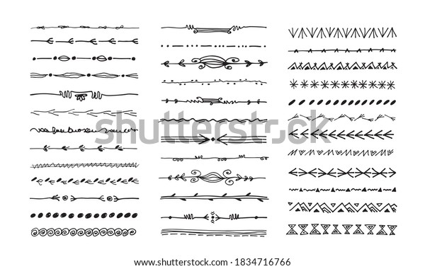 Hand-drawn boders and\
dividers in doodle style. Set of grunge underline strokes. Vector\
art brushes.