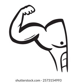 Hand-Drawn Bodybuilder Flexing Arm Vector Sketch Illustration