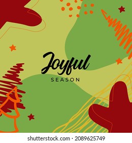 Hand-drawn bohemian abstract background for social media post template with tree, floral elements