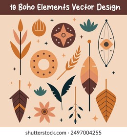 Handdrawn Boho Elements Pack: Beautiful Bohemian Decorative Ornaments, Native Tribal Indian Ethnic Set for Stunning Boho Style Decoration Collection