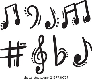 Handdrawn Boho Musical Notes - Vector icons set music note - Music note design element in doodle style - Music Notes Doodle - Vector Art Musical Note Logo