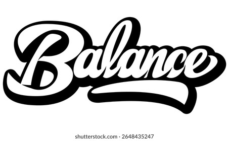 Hand-drawn bold calligraphy lettering of the word Balance with thick black outline and dynamic cursive script style.