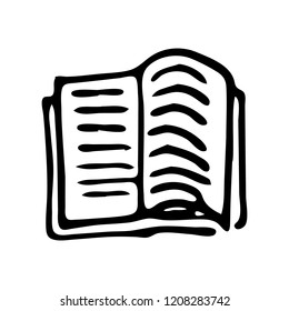 Handdrawn book doodle icon. Hand drawn black sketch. Sign symbol. Decoration element. White background. Isolated. Flat design. Vector illustration.