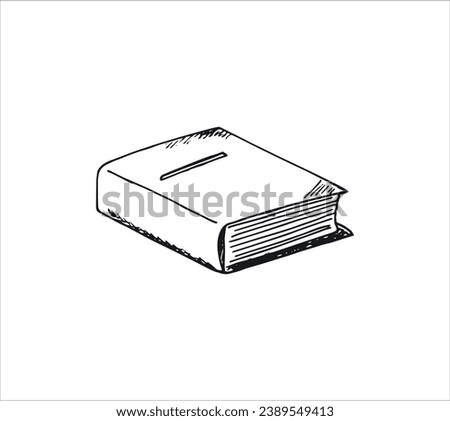 Hand-drawn book in doodle style. Isolated vector illustration on a white background. 