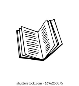 Hand-drawn book in doodle style. Linear illustration. Vector image.