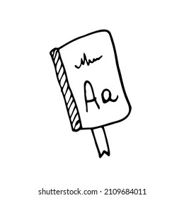 Hand-drawn book in doodle style. Linear illustration. Vector image.
