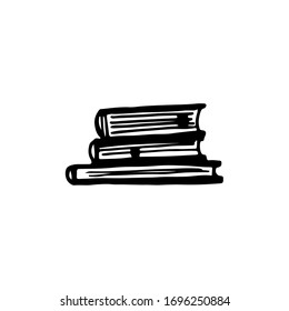Hand-drawn books in doodle style. Linear illustration. Vector image.