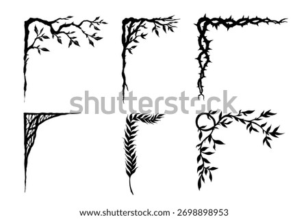 Hand-drawn botanical corner border set