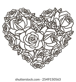 Dibujado a mano Botanical Heart Outline - Diseño blanco y negro, Ilustración vectorial.