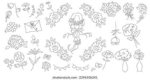 hand-drawn botanical illustration set line drawing vector material