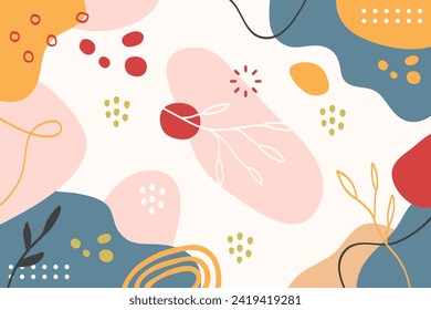 Hand-drawn botanical minimalist abstract retro background
