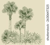 Hand-Drawn Botanical Palm Tree Sketch. Vector Clip Art. Botanical vector perfect for prints, branding, packaging, and modern design projects.