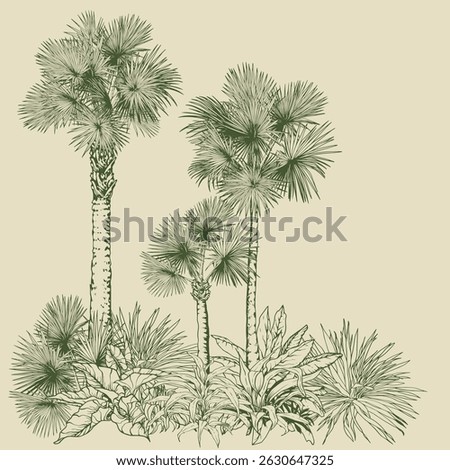 Hand-Drawn Botanical Palm Tree Sketch. Vector Clip Art. Botanical vector perfect for prints, branding, packaging, and modern design projects.