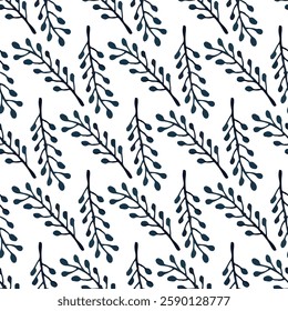 Hand-drawn botanical seamless pattern, trendy nature leaf print
