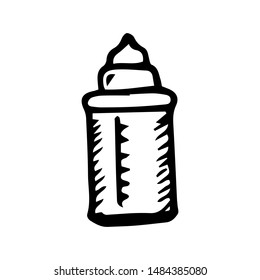 Handdrawn bottle doodle icon. Hand drawn black sketch. Sign symbol. Decoration element. White background. Isolated. Flat design. Vector illustration.