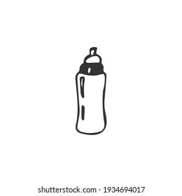 Hand-drawn bottle. Single element isolated on white background. Bottle for water, juice or other drinks. Vector illustration.
