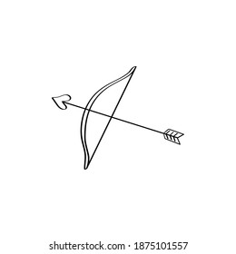 Un arco dibujado a mano y flechas. Apuntar al objetivo. Ilustraciones del doodle. Elemento de diseño Vector Valentine Day. Esbozo negro aislado en un fondo blanco.