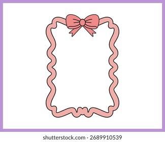 Hand-drawn Bow Coquette Border Frame Clipart Vector isolated on a white background