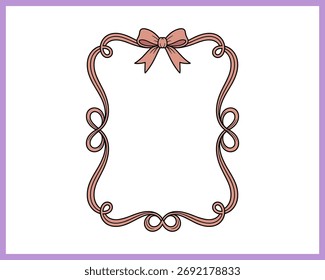 Hand-drawn Bow Coquette Border Frame Clipart Vector isolated on a white background