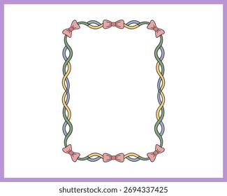 Hand-drawn Bow Coquette Border Frame Clipart Vector isolated on a white background