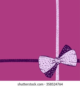 Hand-drawn bow on a pink background. Vector background.