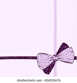 Hand-drawn bow on a pink background. Vector background.